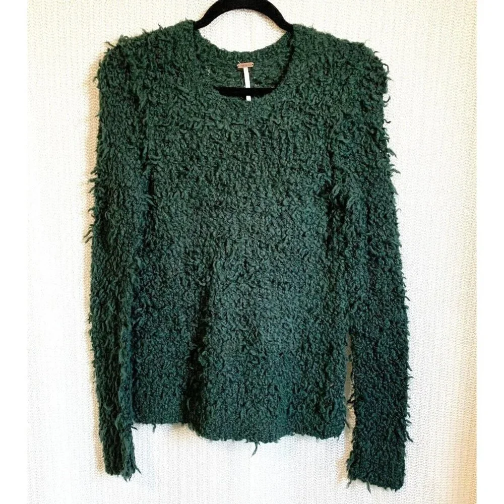 Free People Forest Green Textured Crewneck Sweater